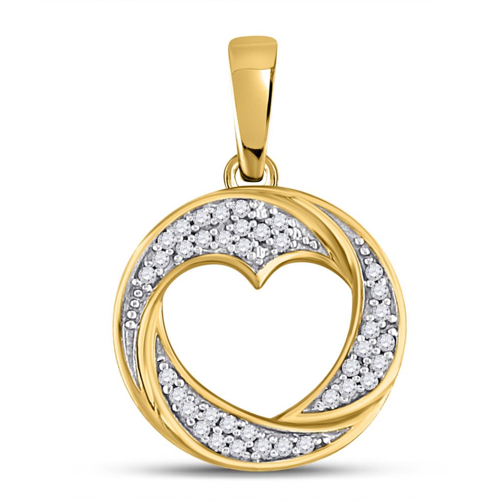 10k Yellow Gold Round Diamond Cutout Heart Pendant 1/12 Cttw