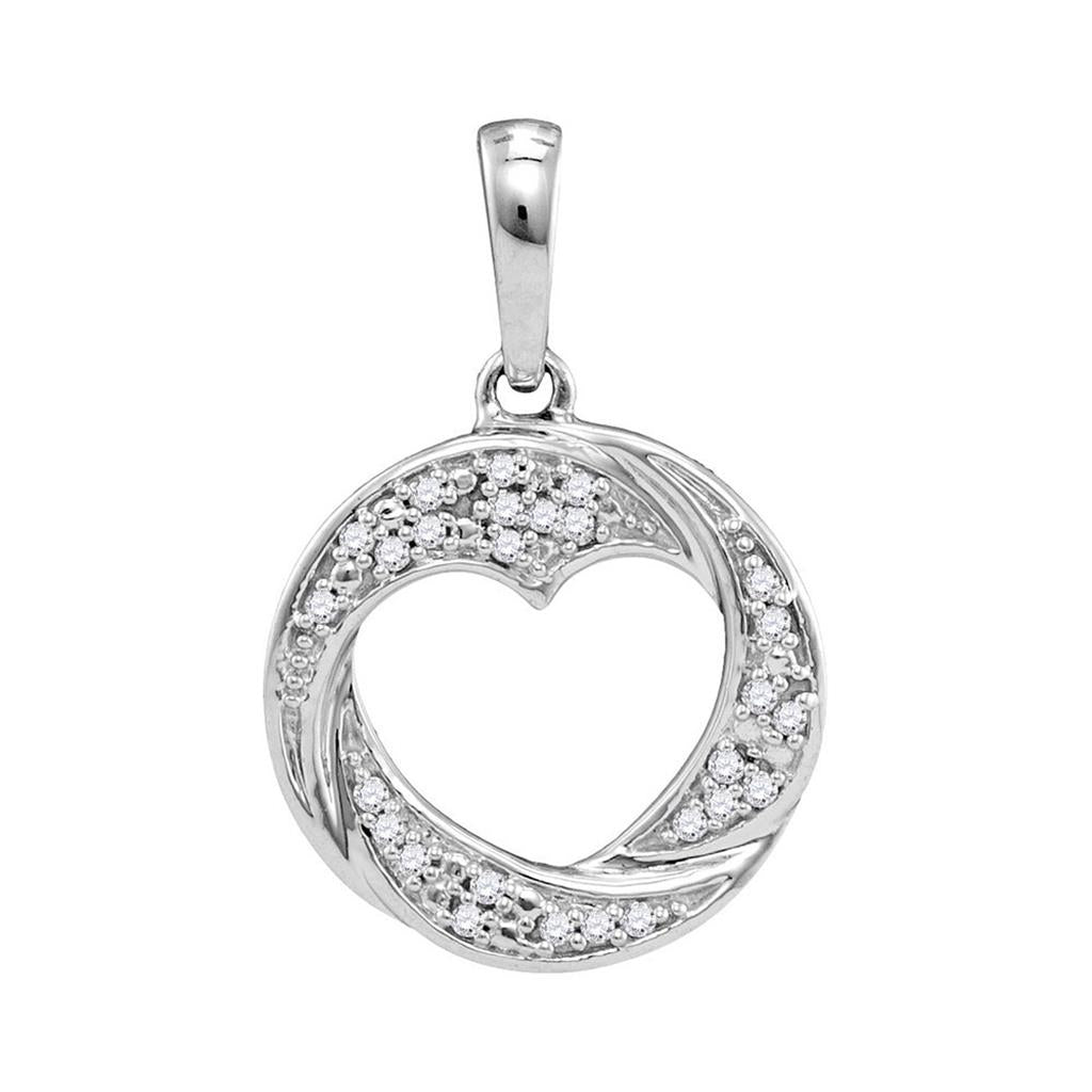 14k White Gold Round Diamond Circle Heart Cutout Pendant 1/12 Cttw