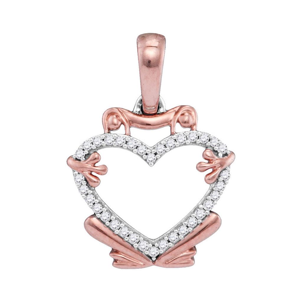 10k Rose Gold Round Diamond Frog Heart Pendant 1/10 Cttw