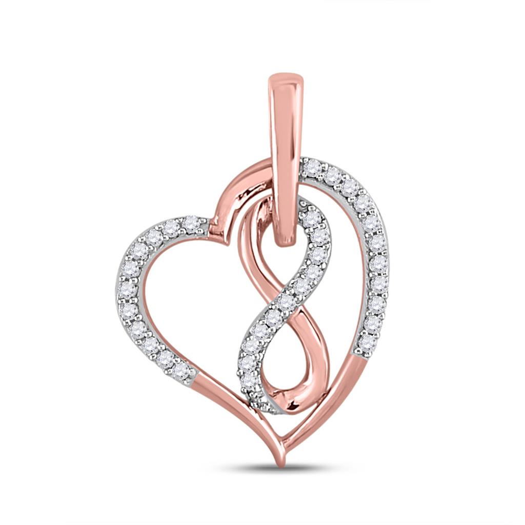 10k Rose Gold Round Diamond Infinity Heart Pendant 1/10 Cttw