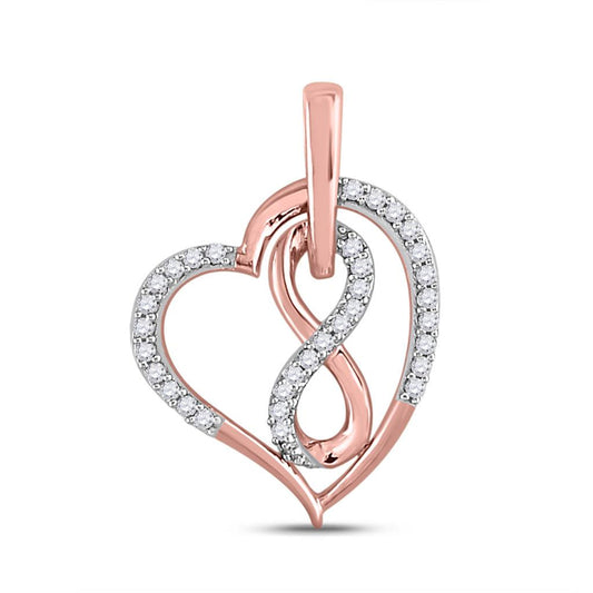 10k Rose Gold Round Diamond Infinity Heart Pendant 1/10 Cttw