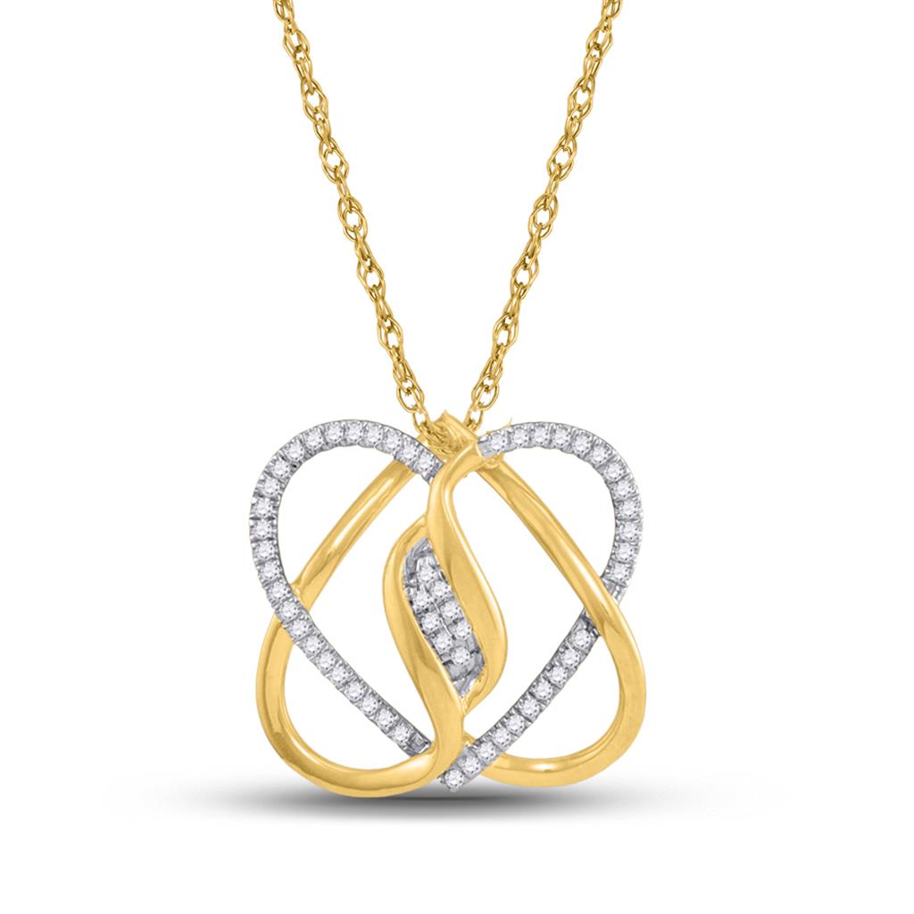 10k Yellow Gold Round Diamond Fashion Heart Pendant 1/6 Cttw