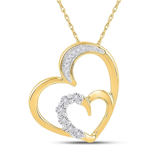 10k Yellow Gold Round Diamond Heart Pendant 1/20 Cttw