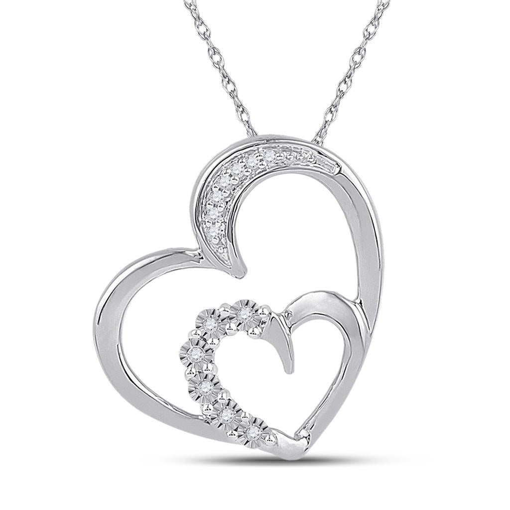 14k White Gold Round Diamond Heart Pendant 1/20 Cttw