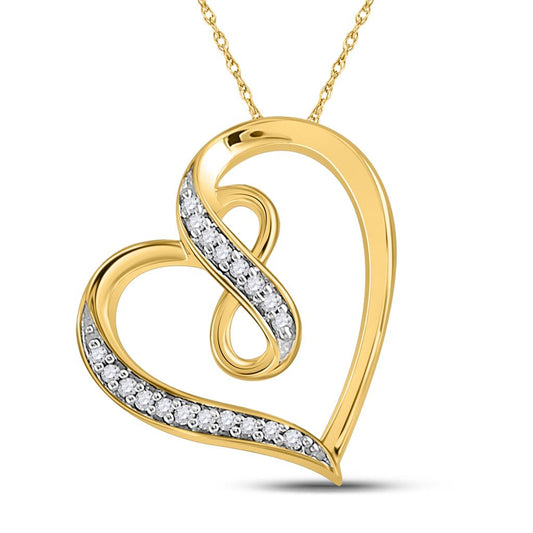 10k Yellow Gold Round Diamond Heart Infinity Pendant 1/20 Cttw