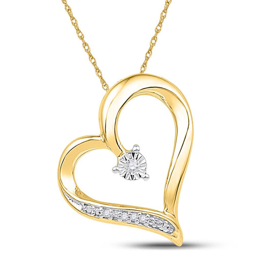 10k Yellow Gold Round Diamond Heart Pendant .01 Cttw