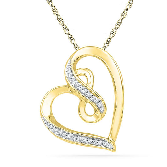 10k Yellow Gold Round Diamond Heart Infinity Pendant 1/10 Cttw