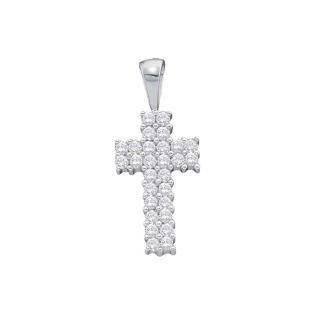 14k White Gold Round Diamond Simple Cross Religious Pendant 1/4 Cttw