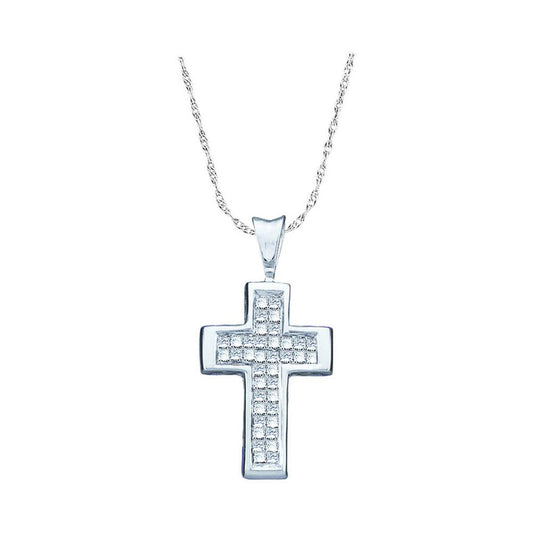 14k White Gold Princess Diamond Cross Religious Pendant 1/4 Cttw