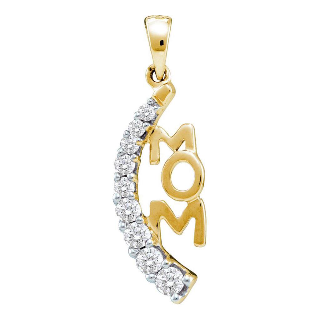 14k Yellow Gold Round Diamond Mom Mother Pendant 1/4 Cttw