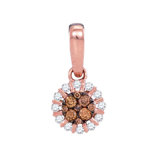 14k Rose Gold Round Brown Diamond Cluster Pendant 1/4 Cttw