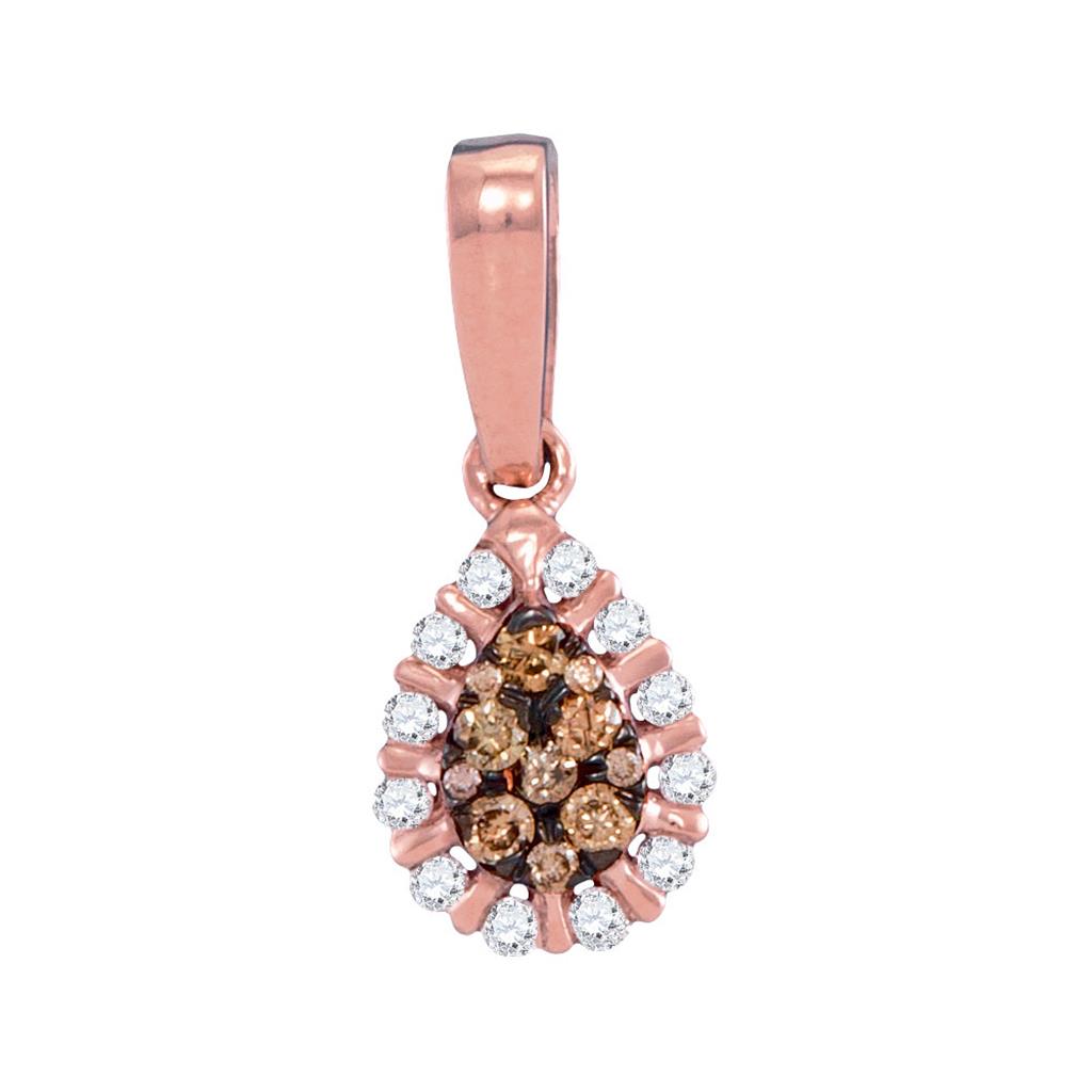 14k Rose Gold Round Brown Diamond Teardrop Pendant 1/4 Cttw