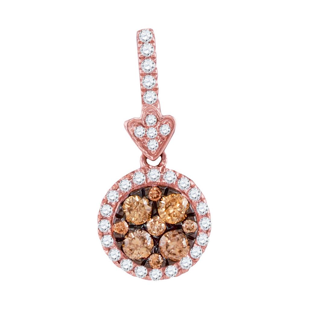 14k Rose Gold Round Brown Diamond Circle Frame Cluster Pendant 1/2 Cttw