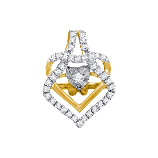 10k Yellow Gold Round Diamond Heart Pendant 1/5 Cttw