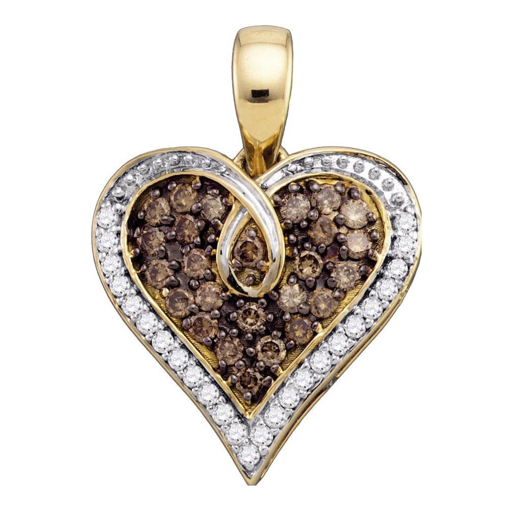 10k Yellow Gold Round Brown Diamond Heart Pendant 1/2 Cttw