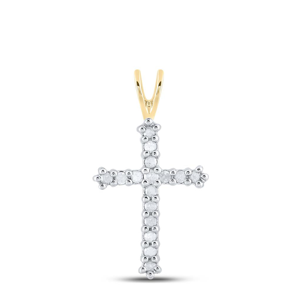 10k Yellow Gold Round Diamond Cross Pendant 1/4 Cttw