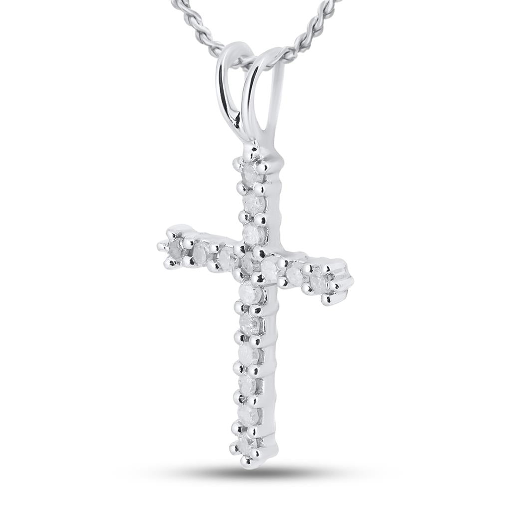 14k White Gold Round Diamond Cross Pendant 1/4 Cttw