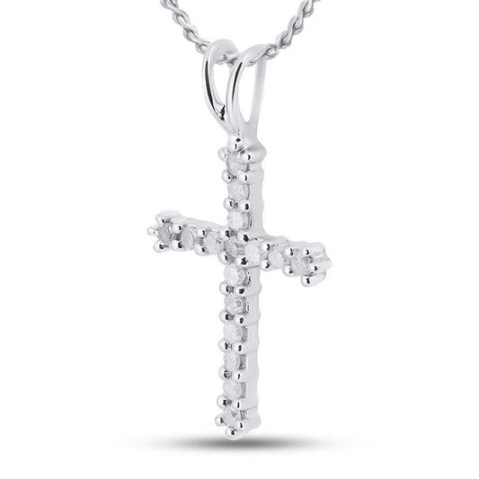 14k White Gold Round Diamond Cross Pendant 1/4 Cttw