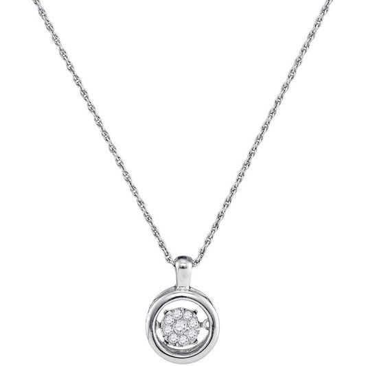 14k White Gold Round Diamond Moving Cluster Pendant 1/4 Cttw