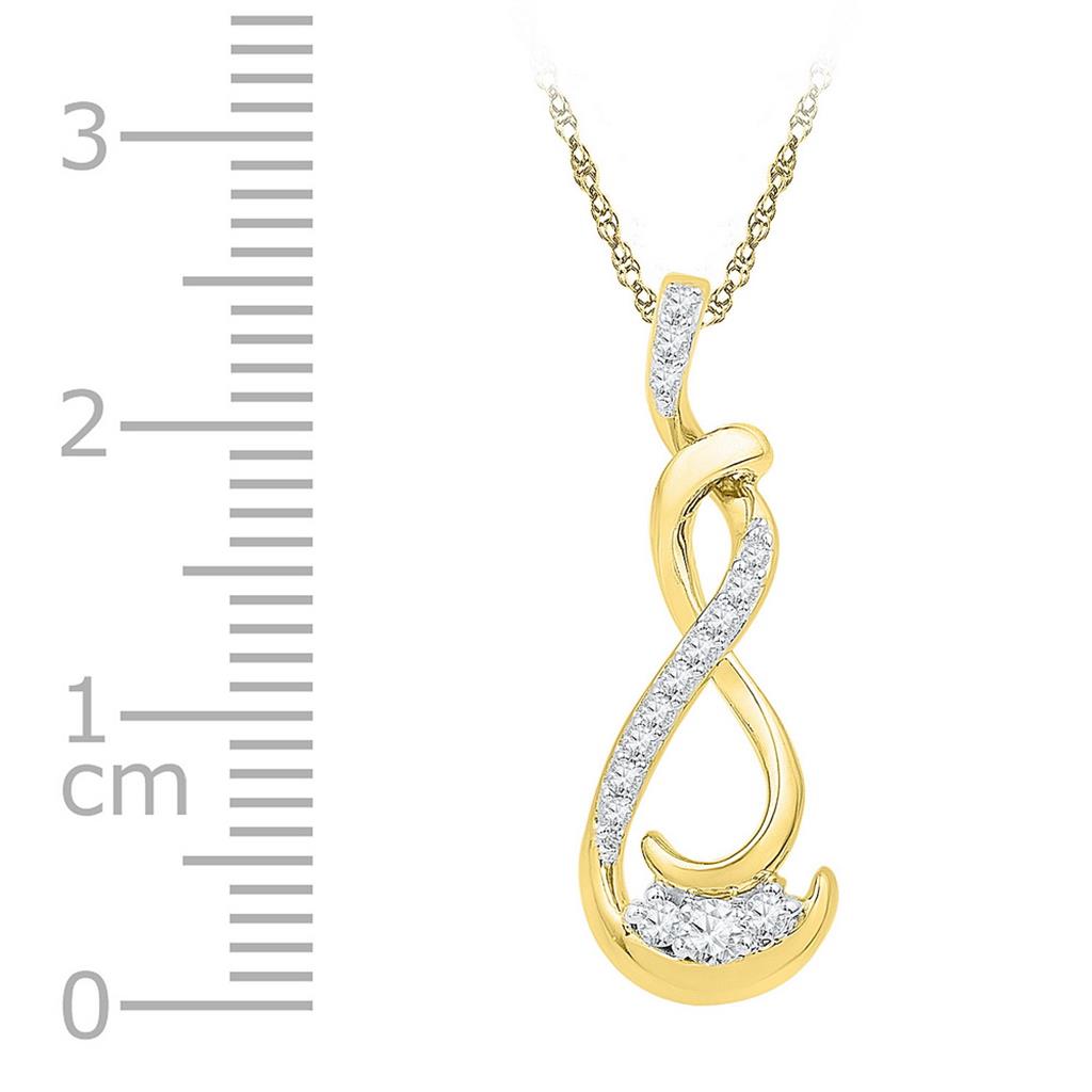 10k Yellow Gold Round Diamond Cradled 3-Stone Infinity Pendant 1/5 Cttw