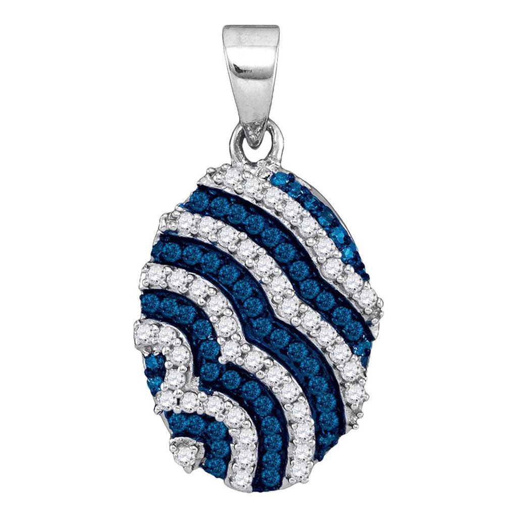 14k White Gold Round Diamond Striped Oval Pendant 1/3 Cttw
