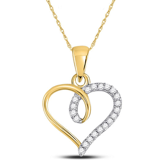 10k Yellow Gold Round Diamond Heart Pendant 1/10 Cttw