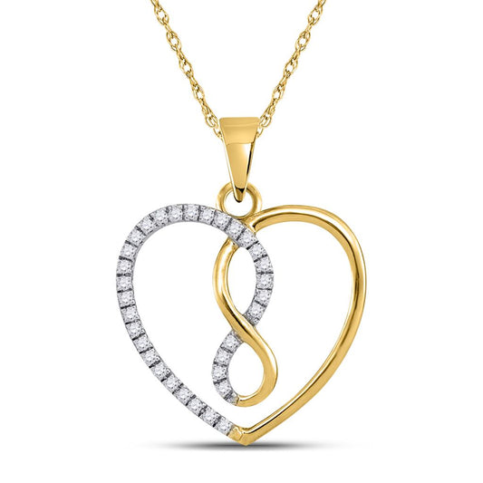 10k Yellow Gold Round Diamond Infinity Heart Pendant 1/8 Cttw