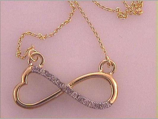 10k Yellow Gold Diamond Infinity Pendant Necklace 1/12 Cttw