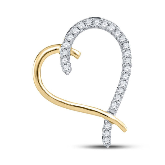 10k Yellow Gold Round Diamond Heart Pendant 1/6 Cttw