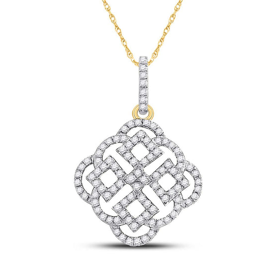 10k Yellow Gold Round Diamond Offset Square Pendant 1/2 Cttw