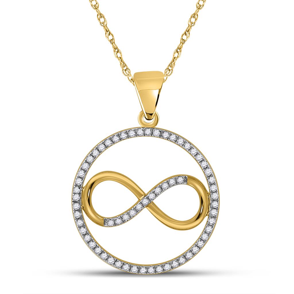 10k Yellow Gold Round Diamond Infinity Circle Pendant 1/4 Cttw