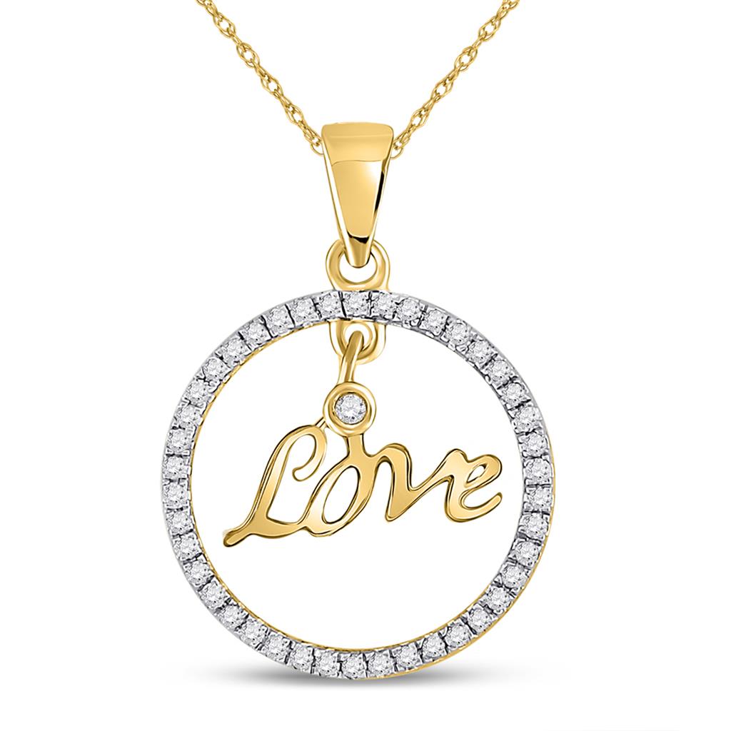 10k Yellow Gold Round Diamond Heart Circle Pendant 1/4 Cttw