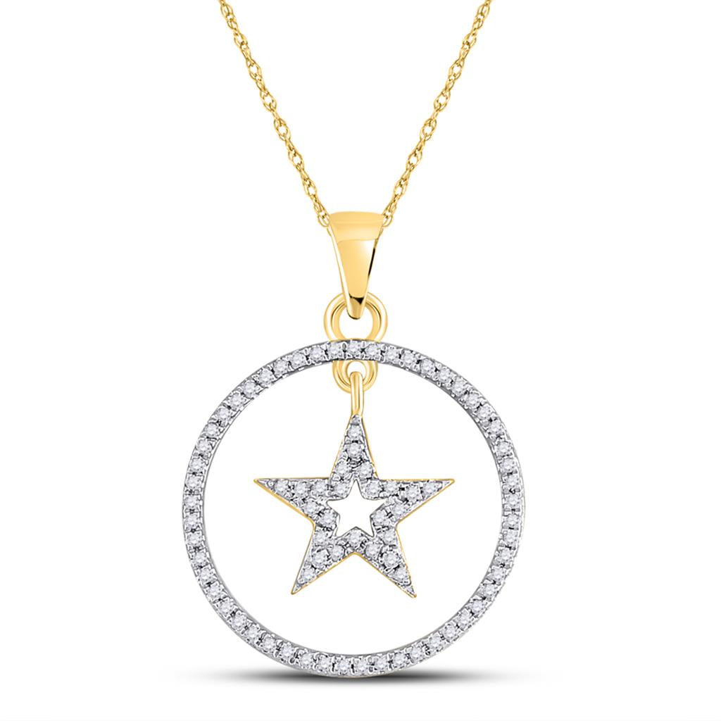 10k Yellow Gold Round Diamond Circle Dangling Star Pendant 1/4 Cttw