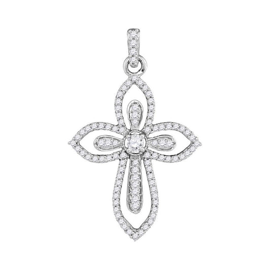 14k White Gold Round Diamond Cross Pendant 1/2 Cttw