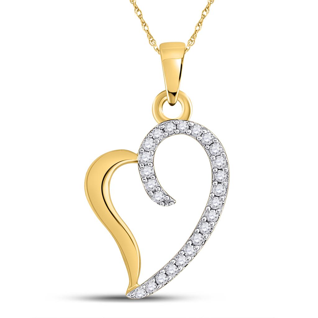 10k Yellow Gold Round Diamond Curl Heart Pendant 1/6 Cttw