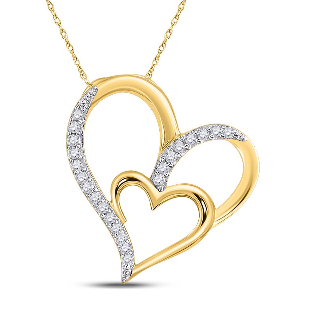 10k Yellow Gold Round Diamond Double Heart Pendant 1/6 Cttw