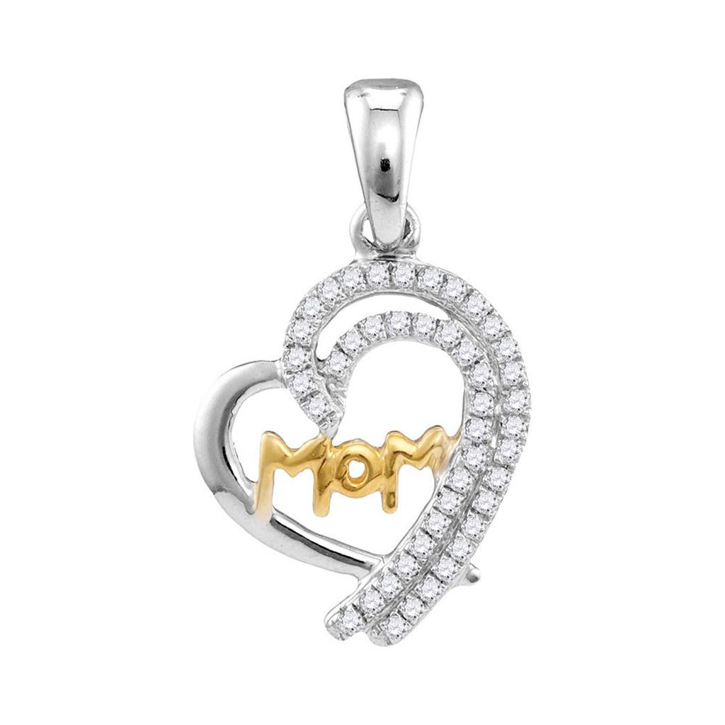 14k White Gold Round Diamond Two-tone Mom Heart Pendant 1/5 Cttw