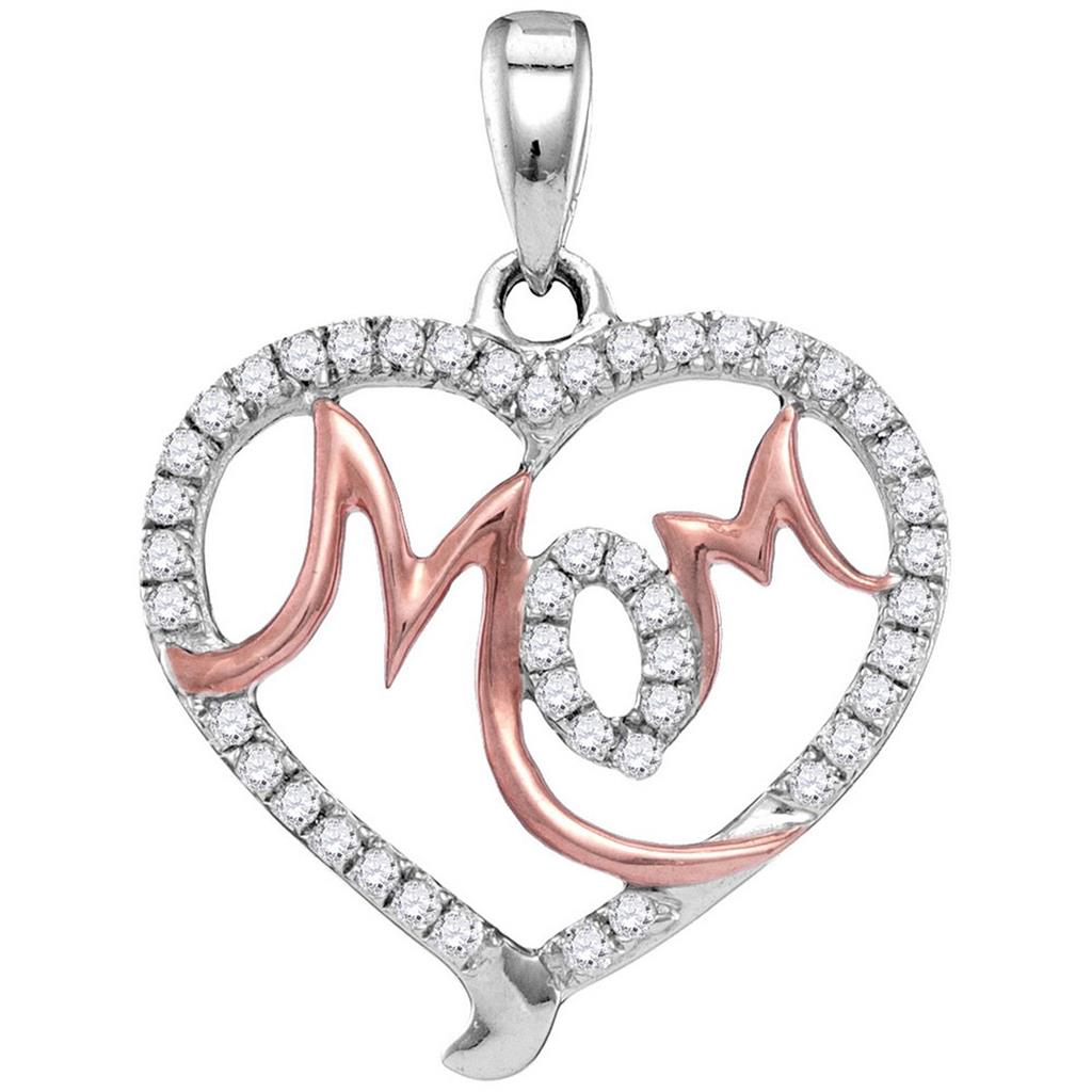 14k White Gold Round Diamond Mom Mother Heart Pendant 1/3 Cttw