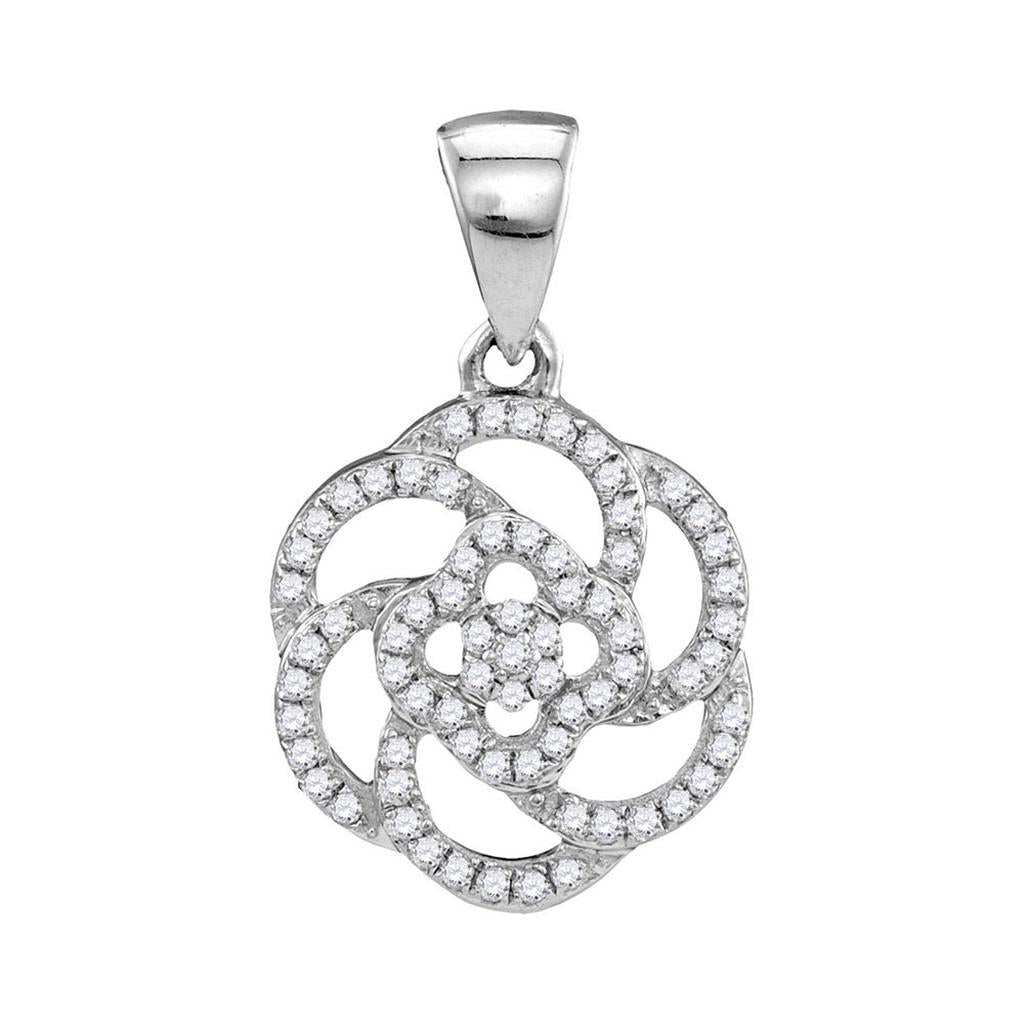 14k White Gold Round Diamond Pinwheel Geometric Cluster Pendant 1/4 Cttw