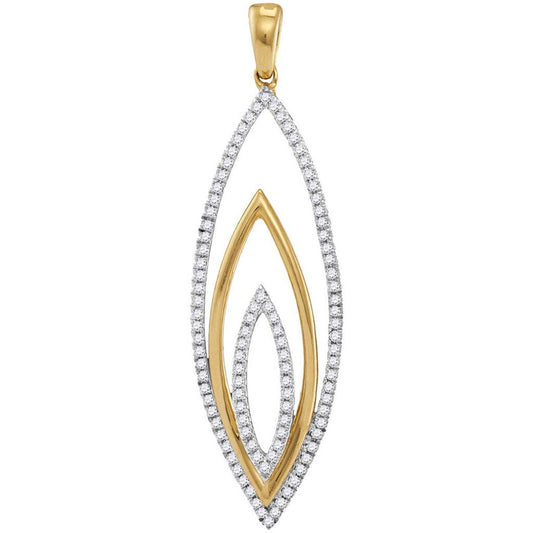 10k Yellow Gold Round Diamond Oblong Oval Pendant 1/3 Cttw