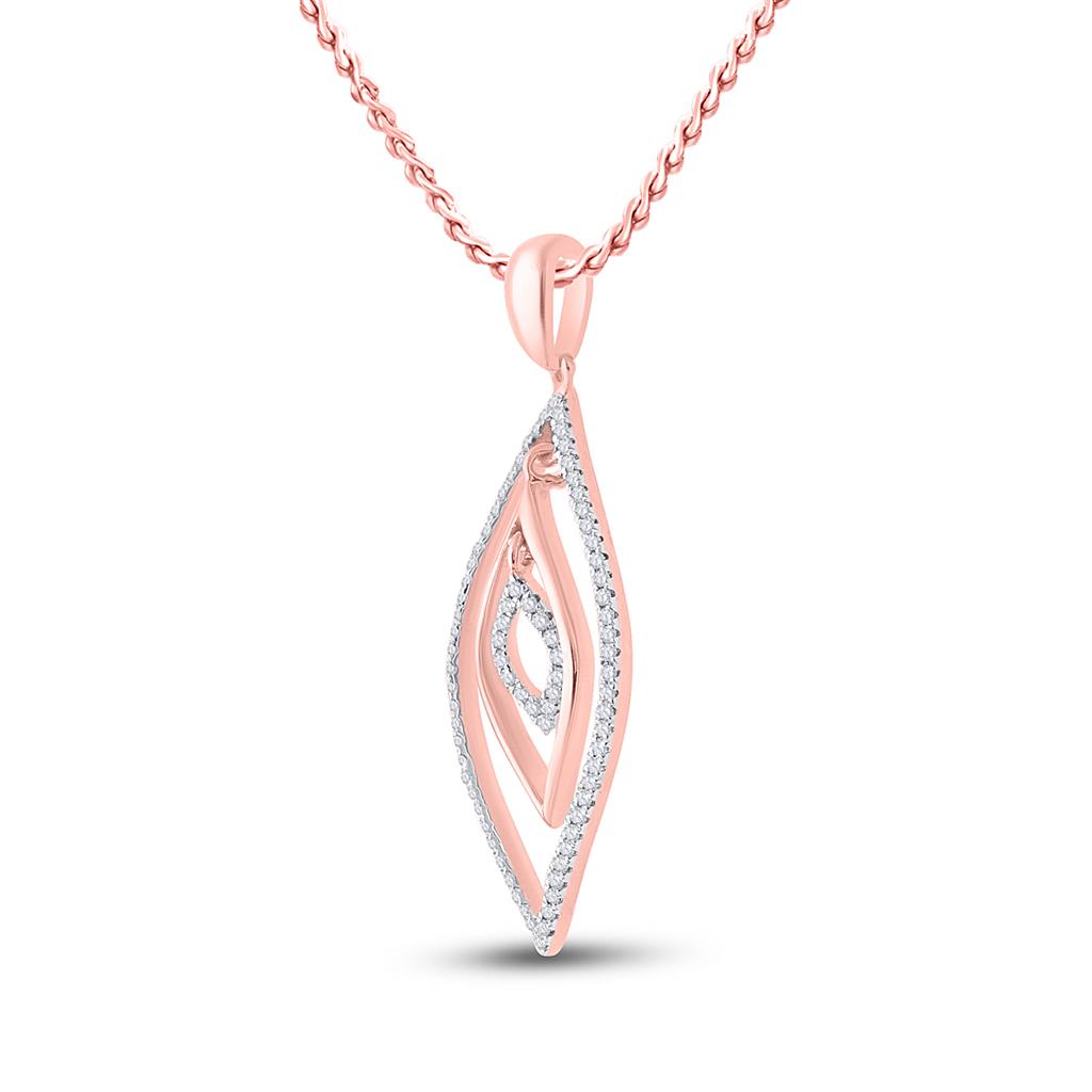 10k Rose Gold Round Diamond Triple Nested Oval Outline Pendant 1/4 Cttw