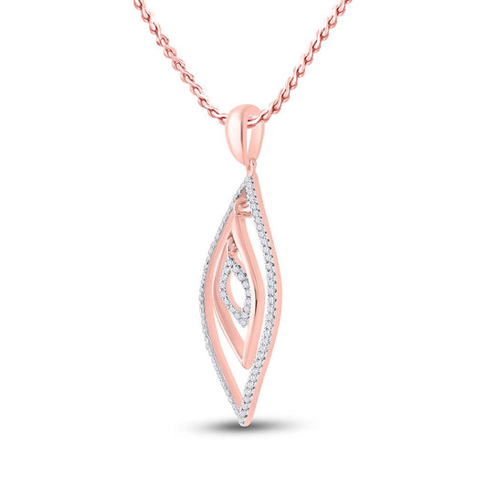 10k Rose Gold Round Diamond Triple Nested Oval Outline Pendant 1/4 Cttw