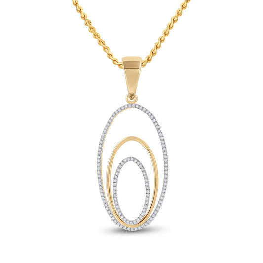 10k Yellow Gold Round Diamond Triple Nested Oval Pendant 1/3 Cttw