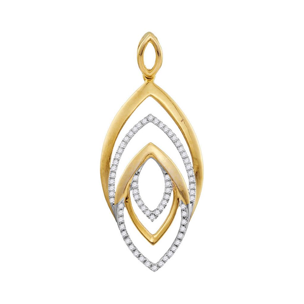 10k Yellow Gold Round Diamond Geometric Oval Pendant 1/5 Cttw
