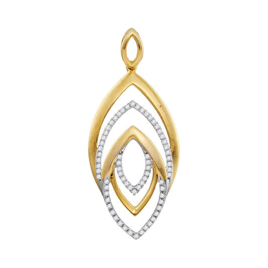 10k Yellow Gold Round Diamond Geometric Oval Pendant 1/5 Cttw