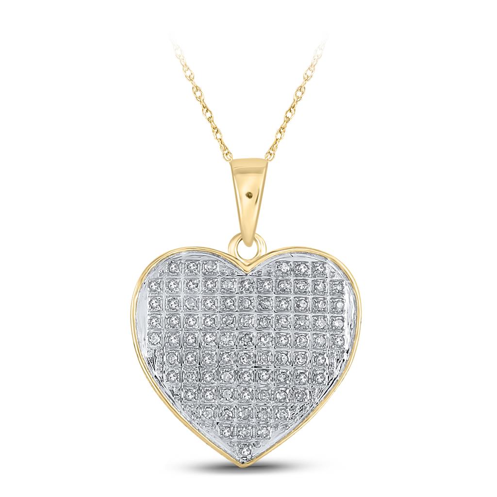 10k Yellow Gold Round Diamond Heart Pendant 1/4 Cttw