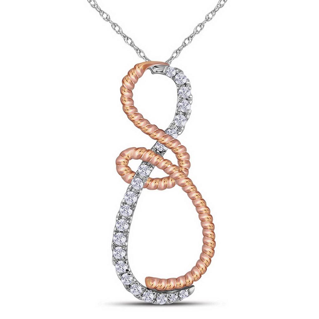 14k White Gold Round Diamond Rose-tone Rope Infinity Pendant 1/4 Cttw