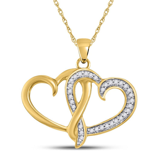 10k Yellow Gold Round Diamond Double Joined Heart Pendant 1/10 Cttw