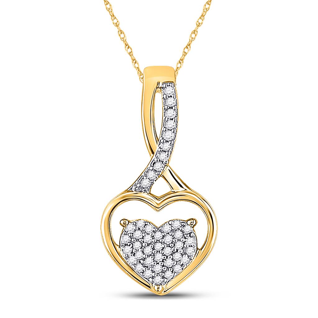 10k Yellow Gold Round Diamond Heart Pendant 1/6 Cttw