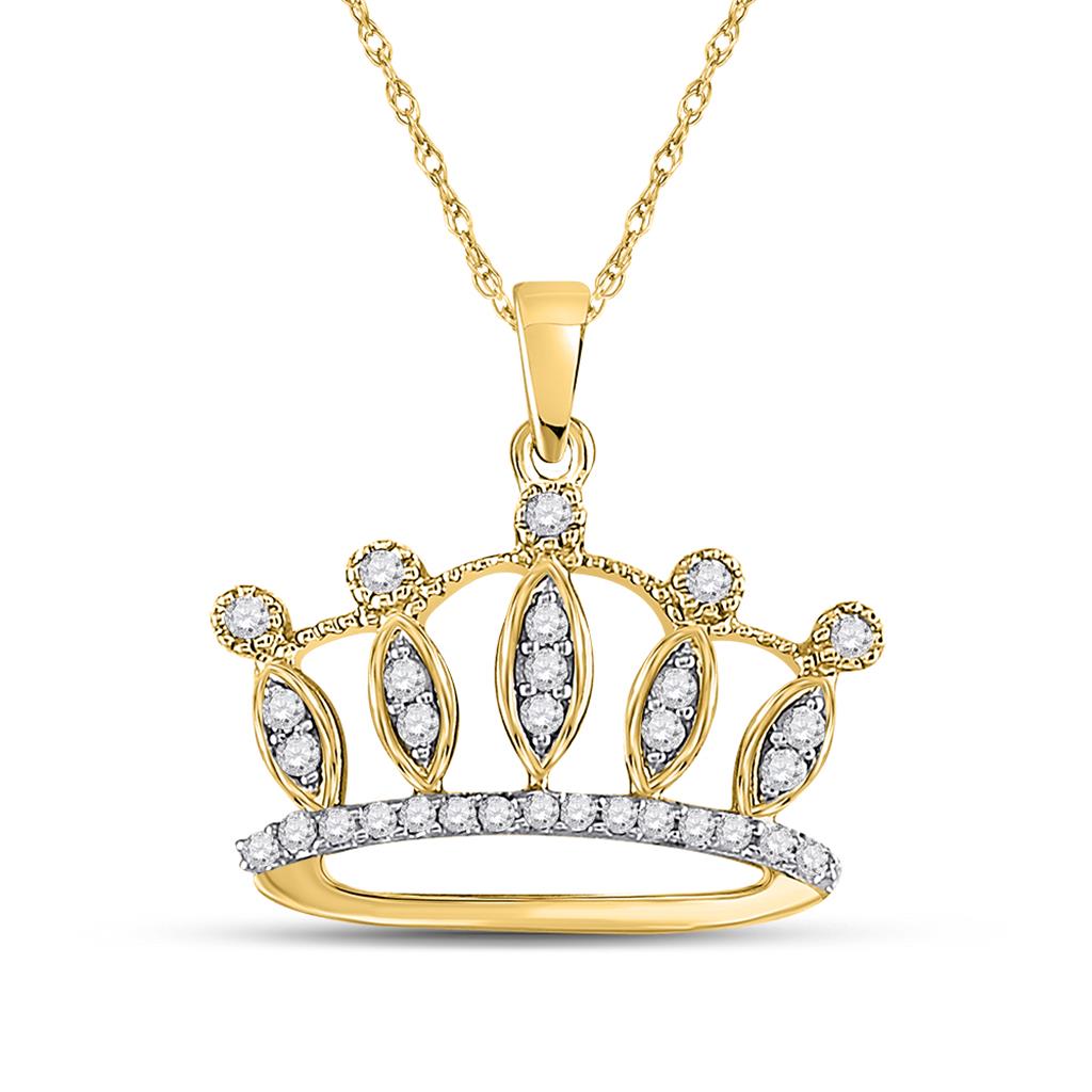 10k Yellow Gold Round Diamond Crown Tiara Fashion Pendant 1/6 Cttw